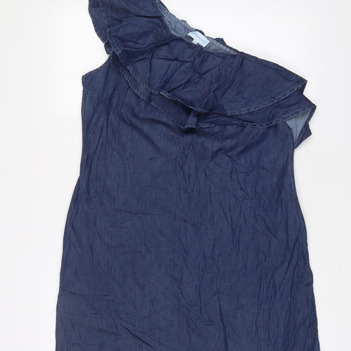 Warehouse Womens Blue Cotton A-Line Size 16 One Shoulder Pullover