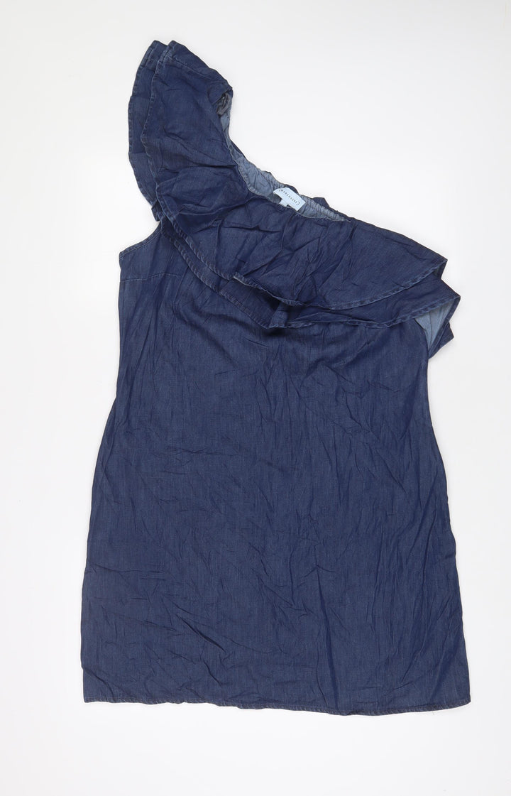 Warehouse Womens Blue Cotton A-Line Size 16 One Shoulder Pullover