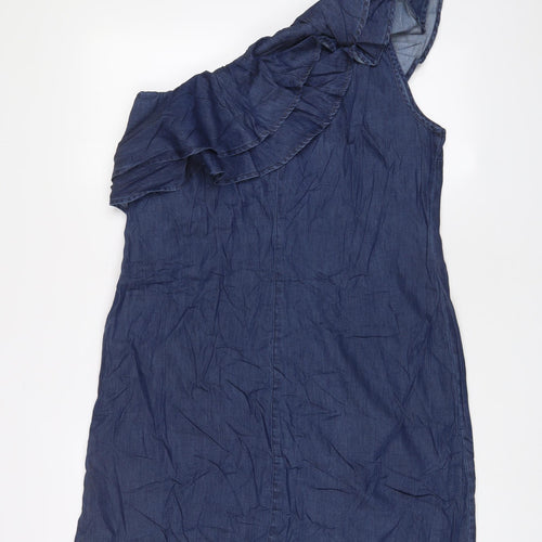 Warehouse Womens Blue Cotton A-Line Size 16 One Shoulder Pullover