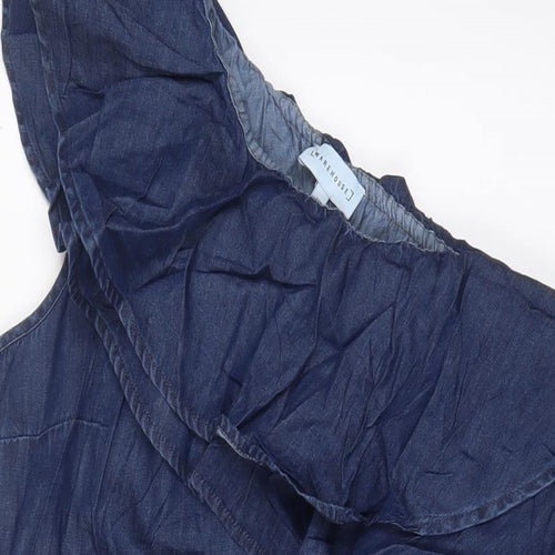 Warehouse Womens Blue Cotton A-Line Size 16 One Shoulder Pullover