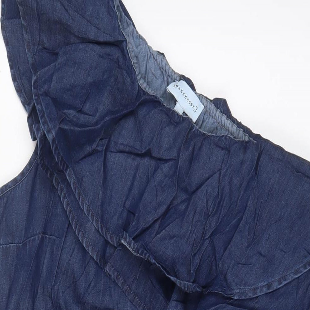 Warehouse Womens Blue Cotton A-Line Size 16 One Shoulder Pullover