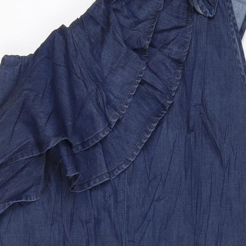 Warehouse Womens Blue Cotton A-Line Size 16 One Shoulder Pullover