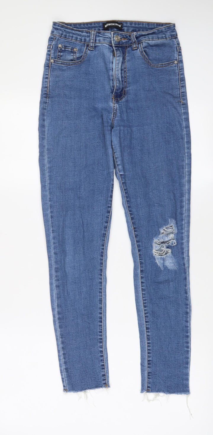 MOMOKROM Womens Blue Cotton Skinny Jeans Size 8 L28 in Regular Zip - Pockets