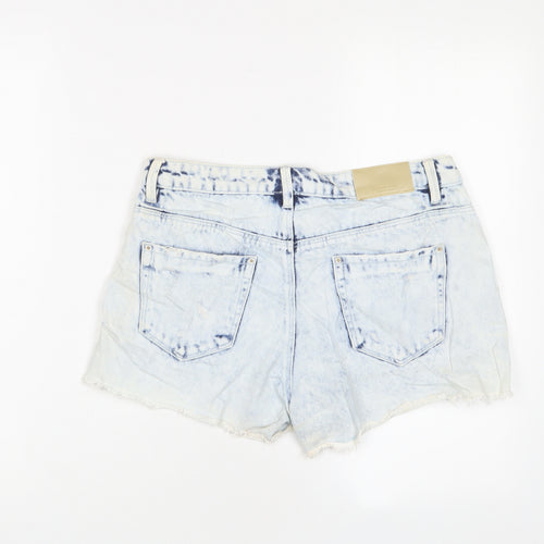Stradivarius Womens Blue Cotton Basic Shorts Size 10 L3 in Regular Zip - Distressed, Pockets