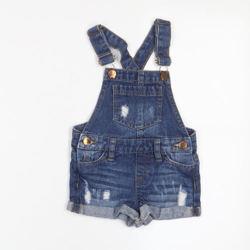Denim & Co. Girls Blue Cotton Dungaree One-Piece Size 2 Years Button - 1.5-2 Years
