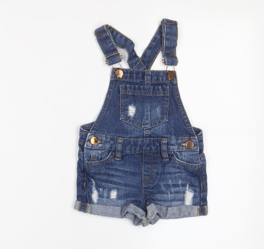 Denim & Co. Girls Blue Cotton Dungaree One-Piece Size 2 Years Button - 1.5-2 Years