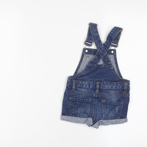 Denim & Co. Girls Blue Cotton Dungaree One-Piece Size 2 Years Button - 1.5-2 Years