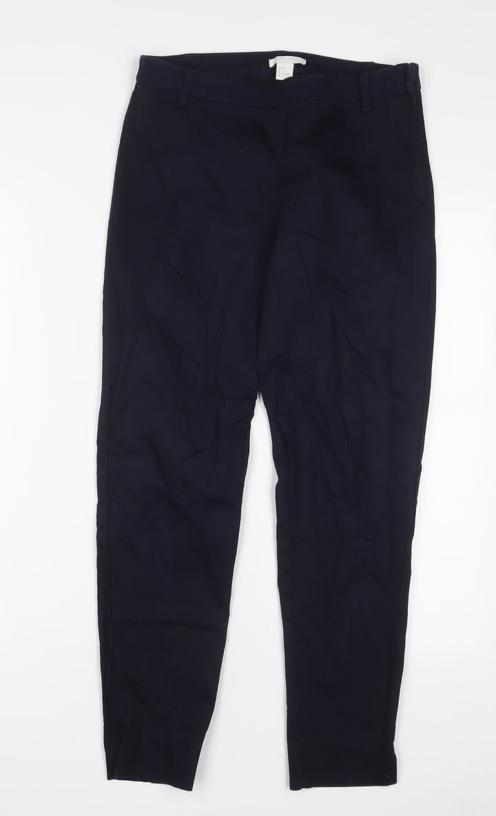 H&M Womens Blue Cotton Trousers Size 10 L28 in Regular Zip