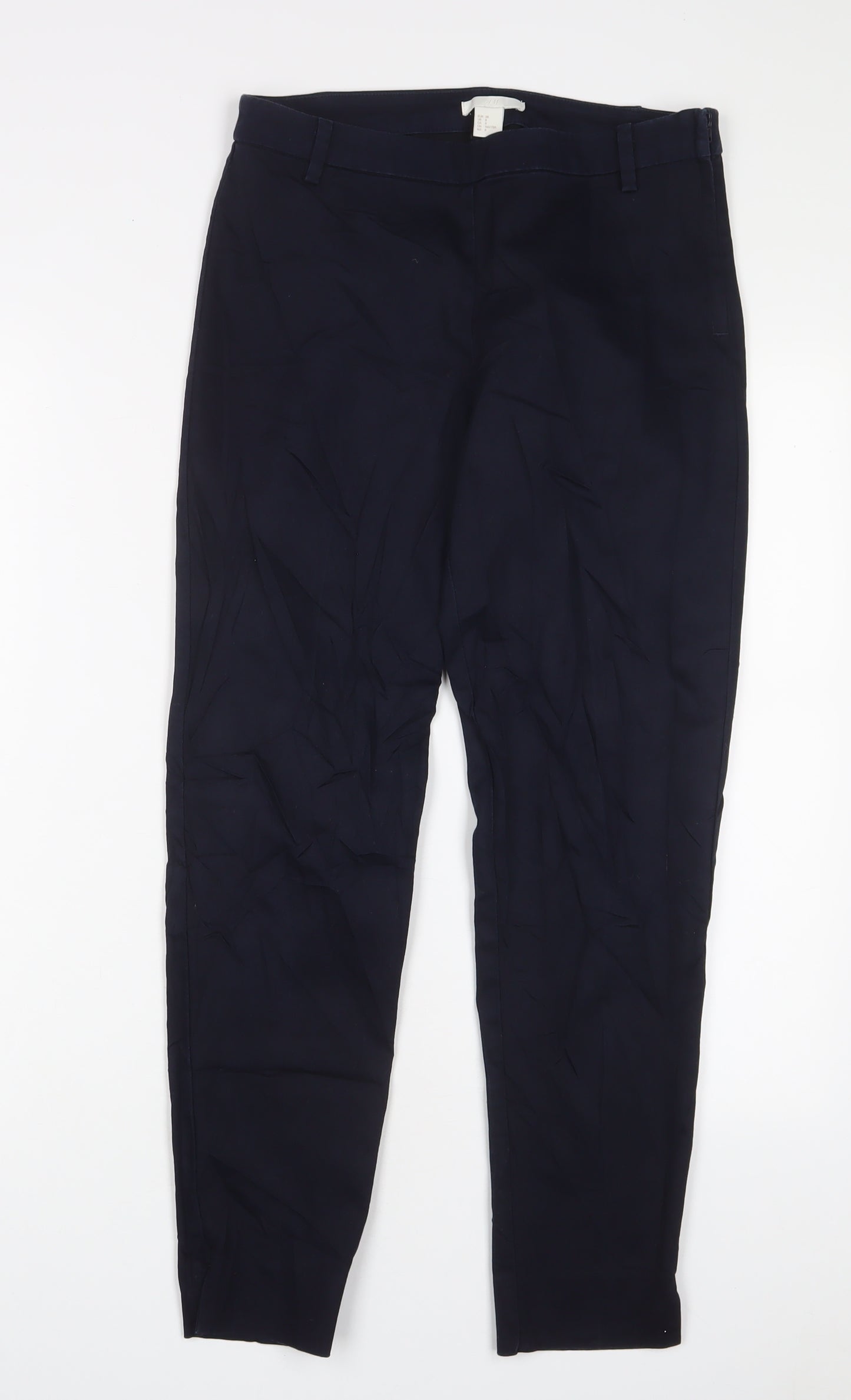 H&M Womens Blue Cotton Trousers Size 10 L28 in Regular Zip
