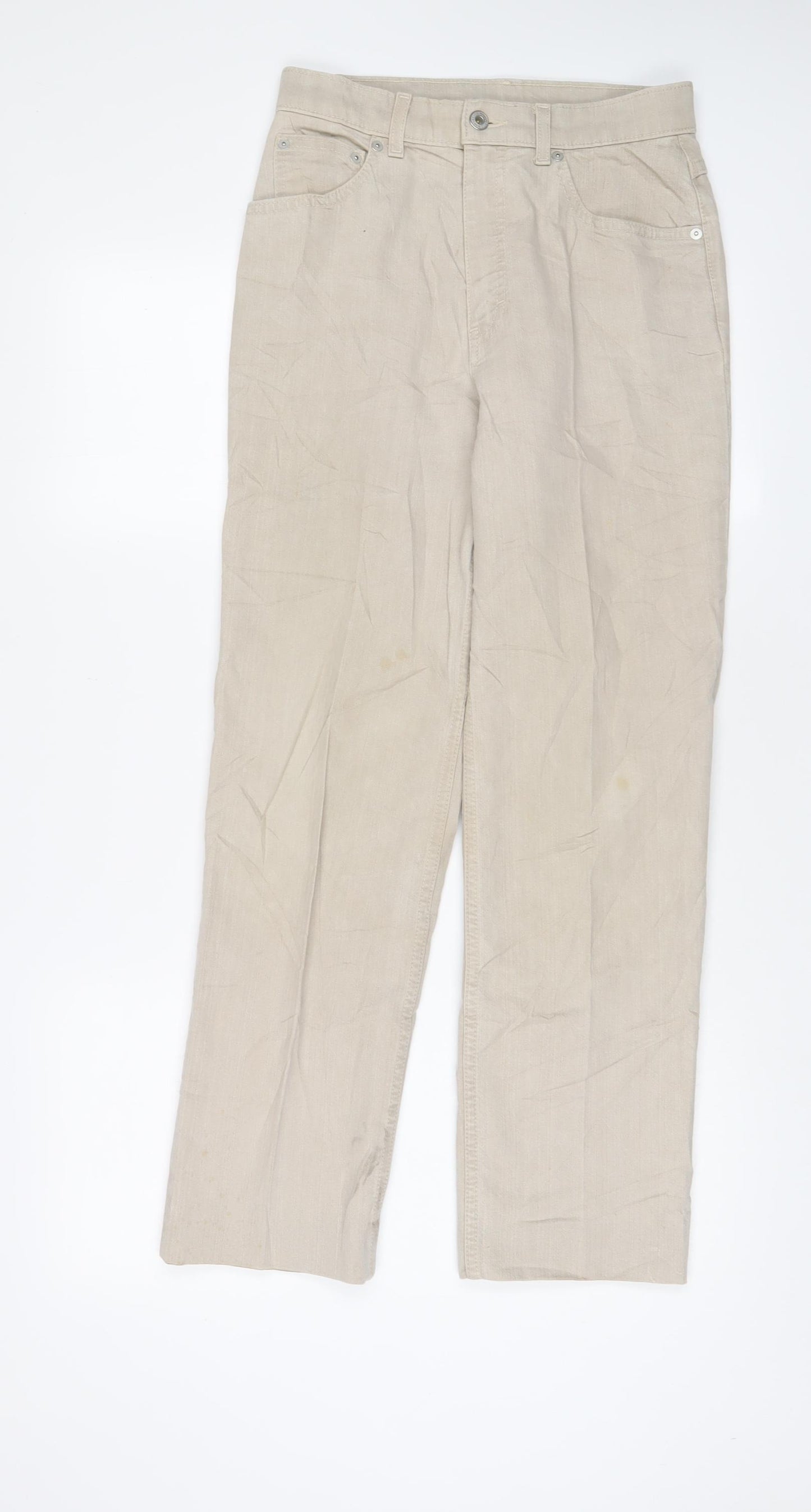 Marks and Spencer Womens Beige Cotton Straight Jeans Size 8 L28 in Regular Zip
