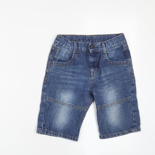 Marks and Spencer Boys Blue Cotton Bermuda Shorts Size 7-8 Years Regular Zip - Adjustable waist, Pockets