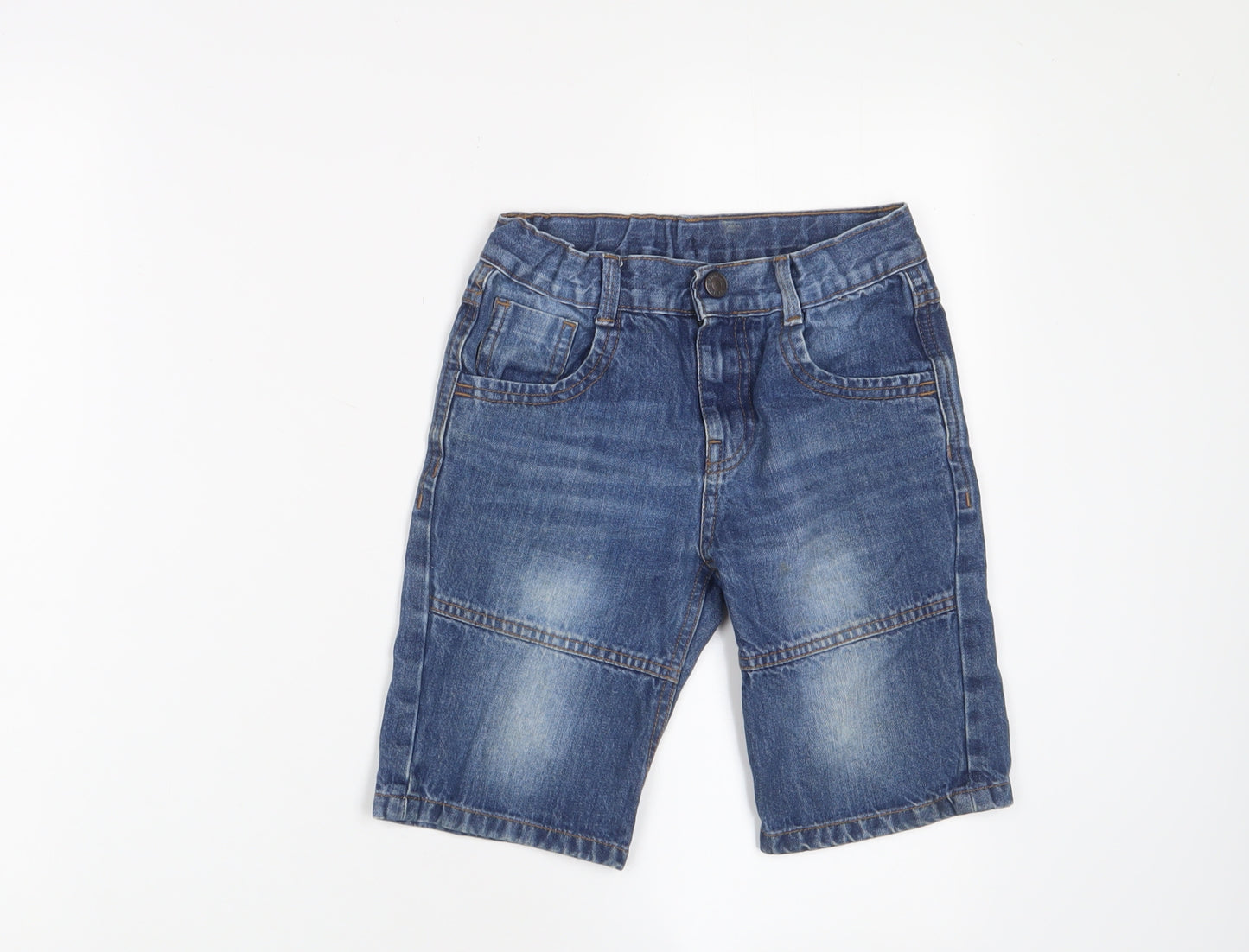 Marks and Spencer Boys Blue Cotton Bermuda Shorts Size 7-8 Years Regular Zip - Adjustable waist, Pockets