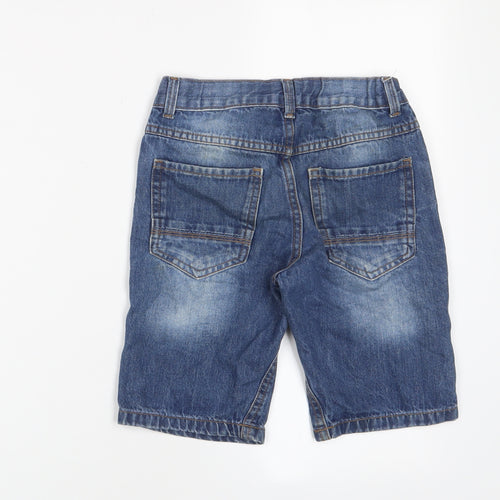 Marks and Spencer Boys Blue Cotton Bermuda Shorts Size 7-8 Years Regular Zip - Adjustable waist, Pockets