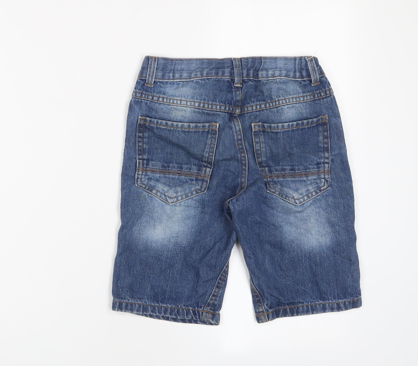 Marks and Spencer Boys Blue Cotton Bermuda Shorts Size 7-8 Years Regular Zip - Adjustable waist, Pockets