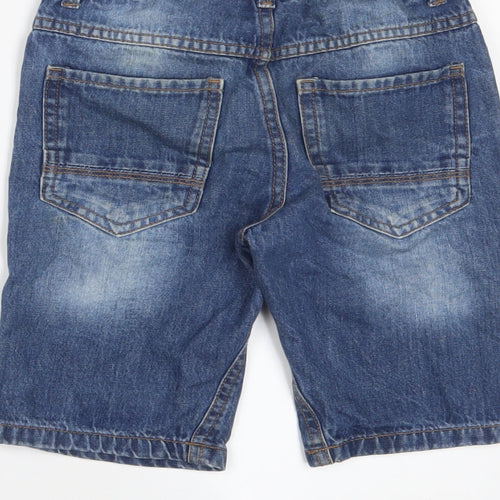 Marks and Spencer Boys Blue Cotton Bermuda Shorts Size 7-8 Years Regular Zip - Adjustable waist, Pockets