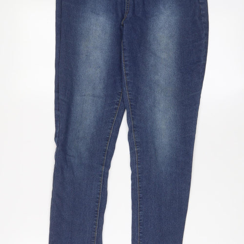 Boohoo Womens Blue Cotton Skinny Jeans Size 12 L29 in Regular Zip - Pockets