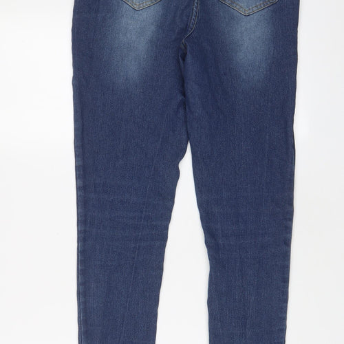 Boohoo Womens Blue Cotton Skinny Jeans Size 12 L29 in Regular Zip - Pockets