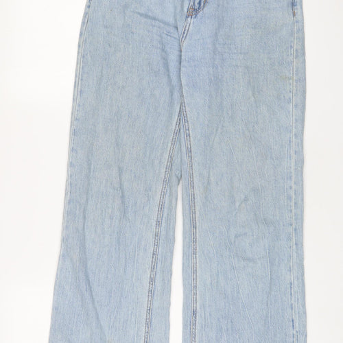 Urban Revivo Womens Blue Cotton Wide-Leg Jeans Size 6 L30 in Regular Zip