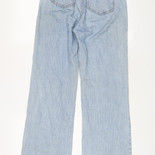 Urban Revivo Womens Blue Cotton Wide-Leg Jeans Size 6 L30 in Regular Zip