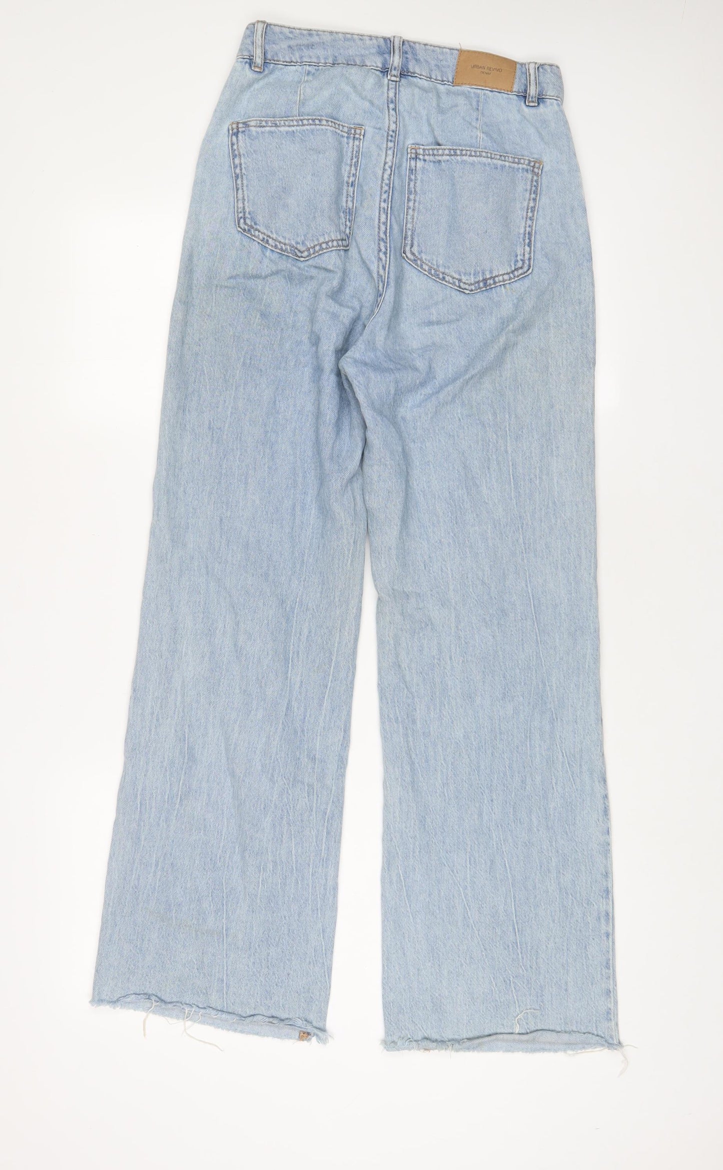 Urban Revivo Womens Blue Cotton Wide-Leg Jeans Size 6 L30 in Regular Zip