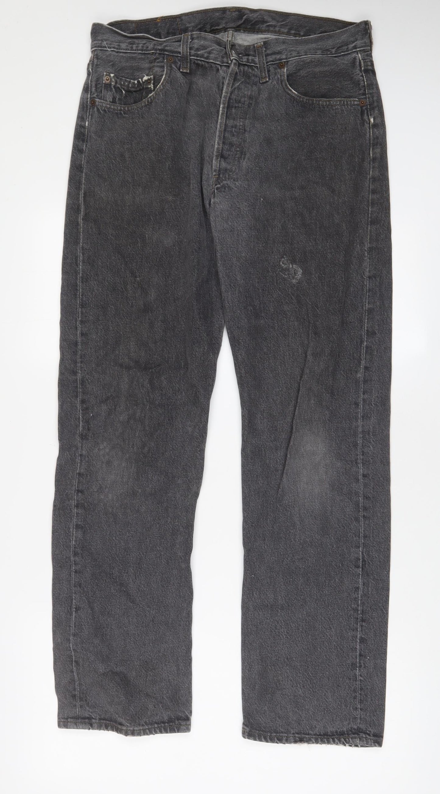 Levi's Mens Grey Cotton Straight Jeans Size 32 in L31 in Regular Button - Pockets