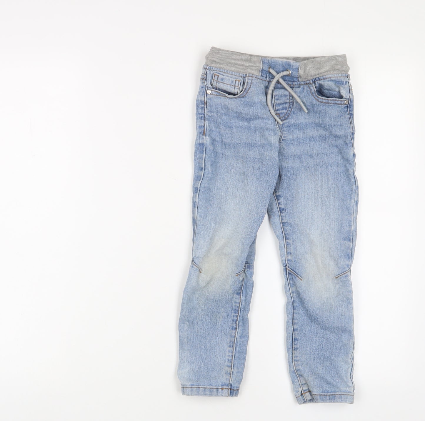 Denim & Co. Boys Blue Cotton Straight Jeans Size 4-5 Years Slim Drawstring