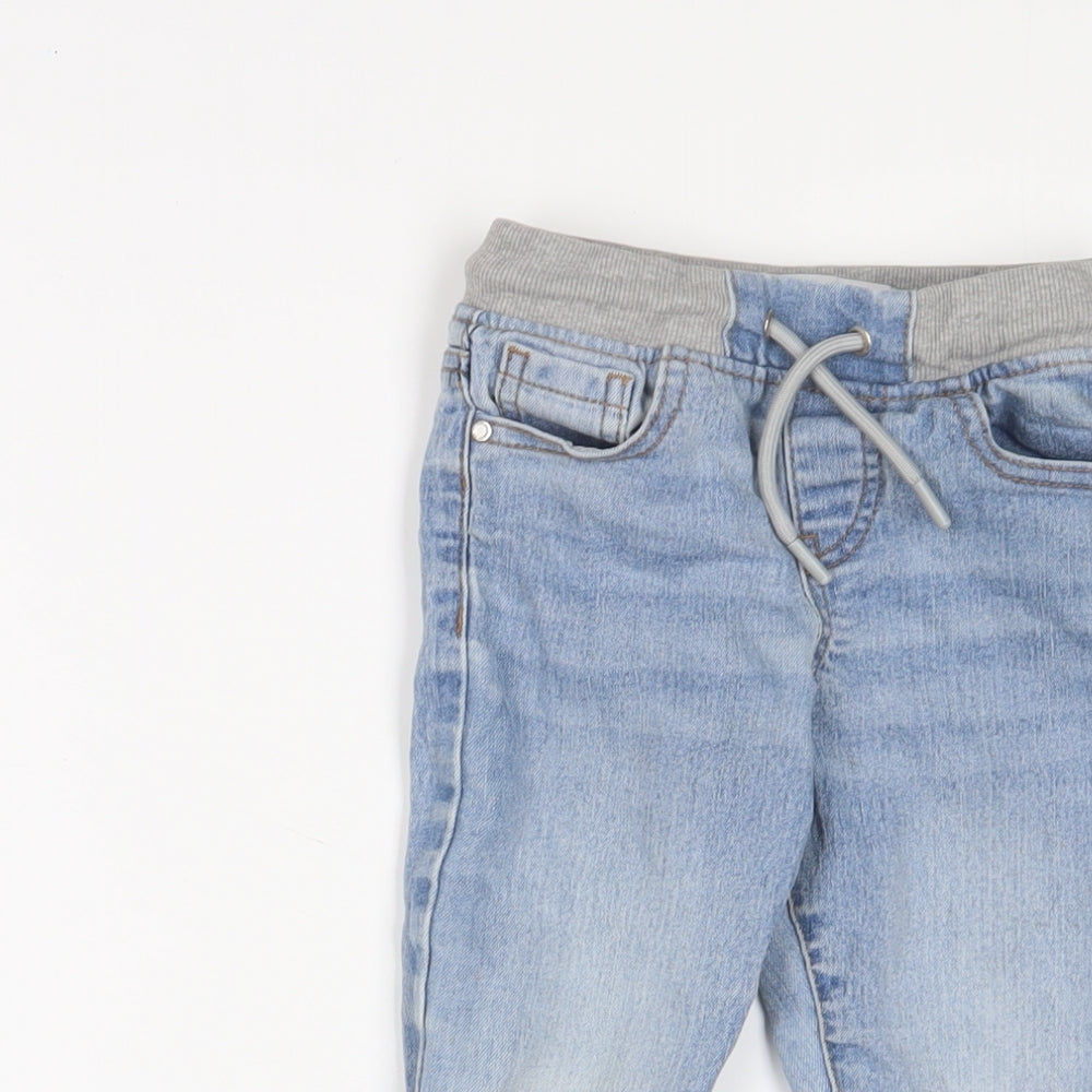 Denim & Co. Boys Blue Cotton Straight Jeans Size 4-5 Years Slim Drawstring