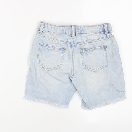 Marks and Spencer Girls Blue Cotton Bermuda Shorts Size 9-10 Years Regular Zip - Distressed, Pockets