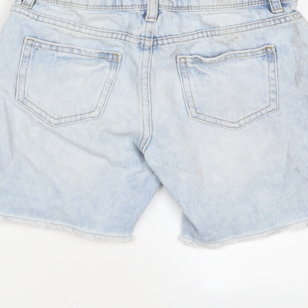 Marks and Spencer Girls Blue Cotton Bermuda Shorts Size 9-10 Years Regular Zip - Distressed, Pockets