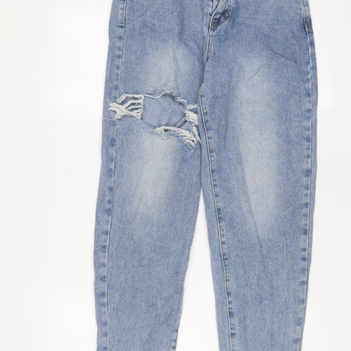 PRETTYLITTLETHING Womens Blue Cotton Straight Jeans Size 6 L28 in Regular Zip