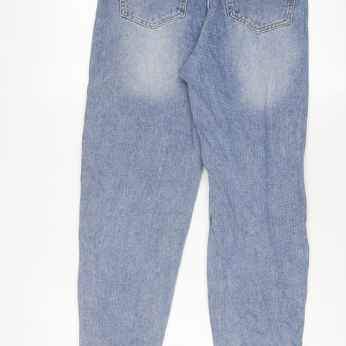 PRETTYLITTLETHING Womens Blue Cotton Straight Jeans Size 6 L28 in Regular Zip