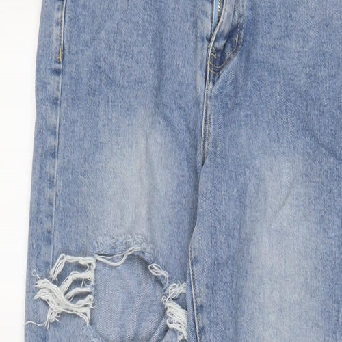 PRETTYLITTLETHING Womens Blue Cotton Straight Jeans Size 6 L28 in Regular Zip