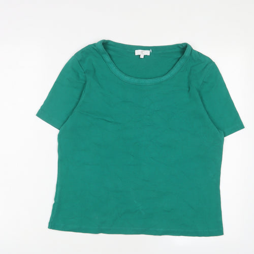Cc Womens Green Cotton Basic T-Shirt Size L Boat Neck