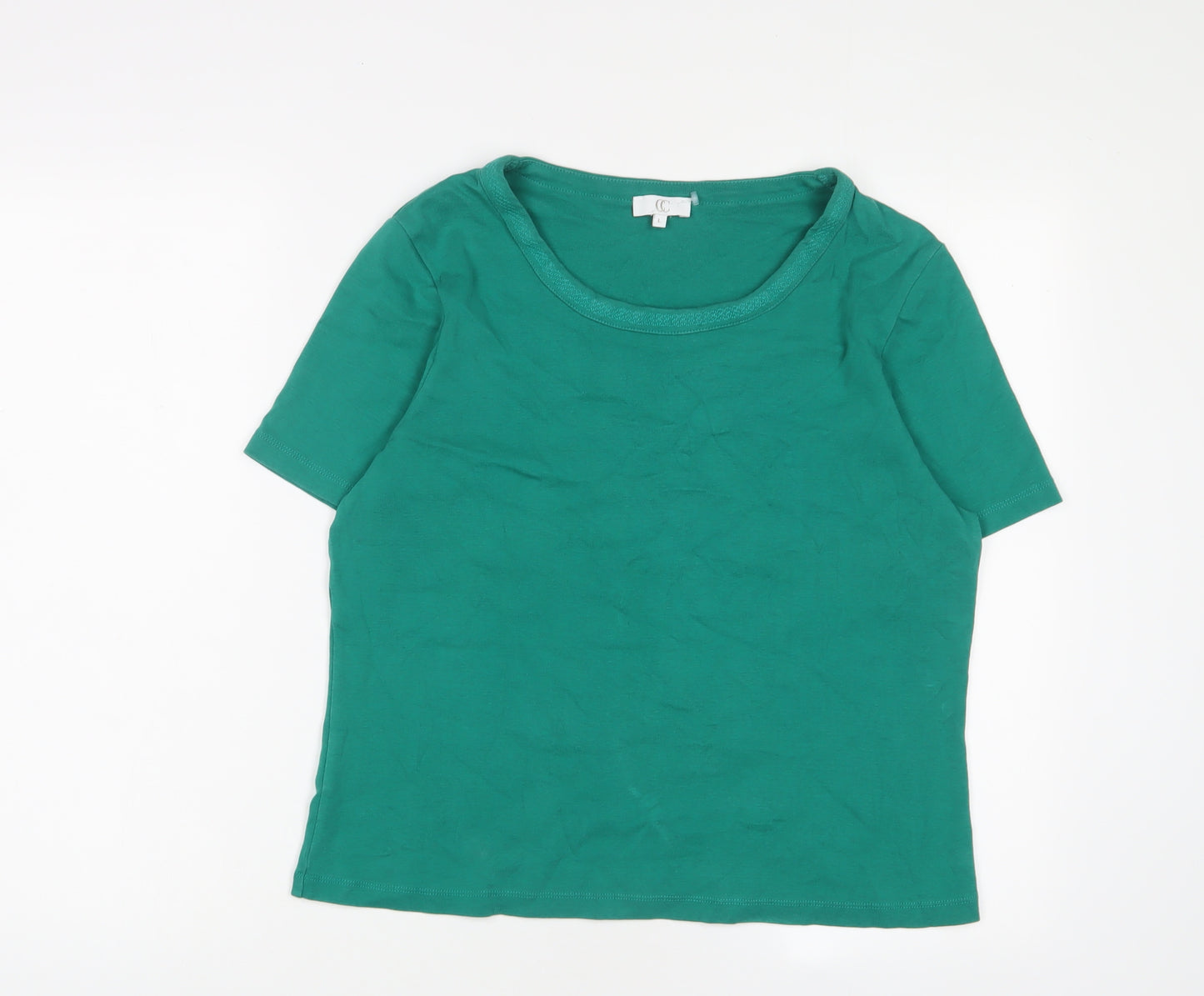 Cc Womens Green Cotton Basic T-Shirt Size L Boat Neck