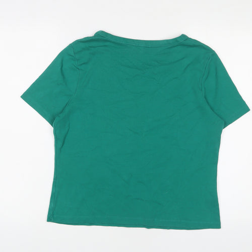 Cc Womens Green Cotton Basic T-Shirt Size L Boat Neck