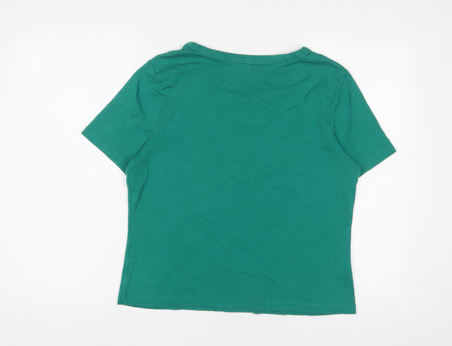 Cc Womens Green Cotton Basic T-Shirt Size L Boat Neck
