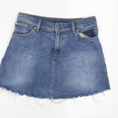 H&M Womens Blue Cotton A-Line Skirt Size 10 Zip