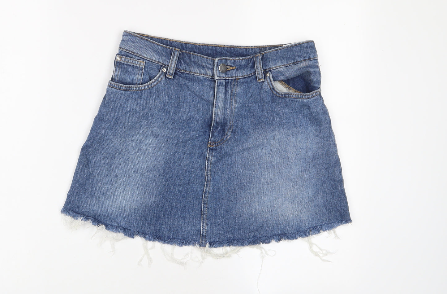 H&M Womens Blue Cotton A-Line Skirt Size 10 Zip
