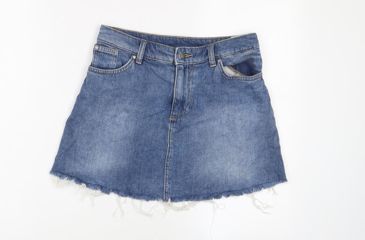 H&M Womens Blue Cotton A-Line Skirt Size 10 Zip