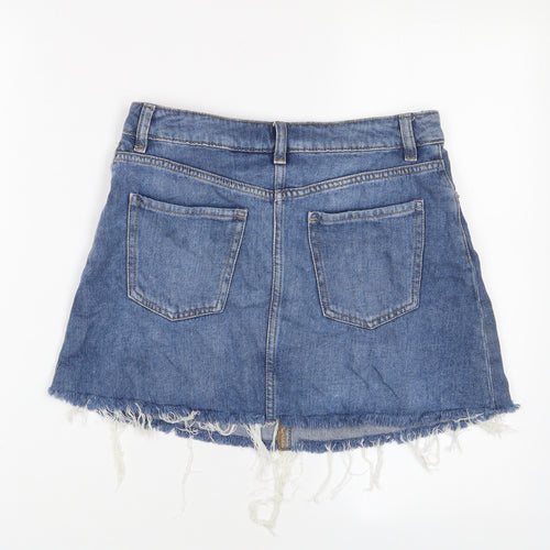 H&M Womens Blue Cotton A-Line Skirt Size 10 Zip