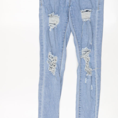 PRETTYLITTLETHING Womens Blue Cotton Skinny Jeans Size 4 L28 in Regular Zip