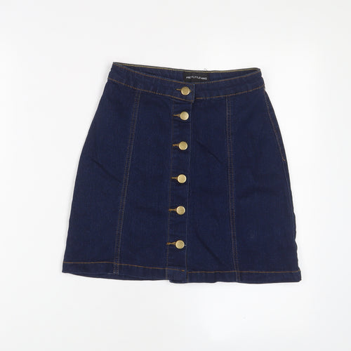PRETTYLITTLETHING Womens Blue Cotton A-Line Skirt Size 4 Button