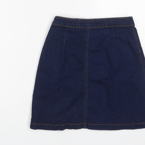 PRETTYLITTLETHING Womens Blue Cotton A-Line Skirt Size 4 Button
