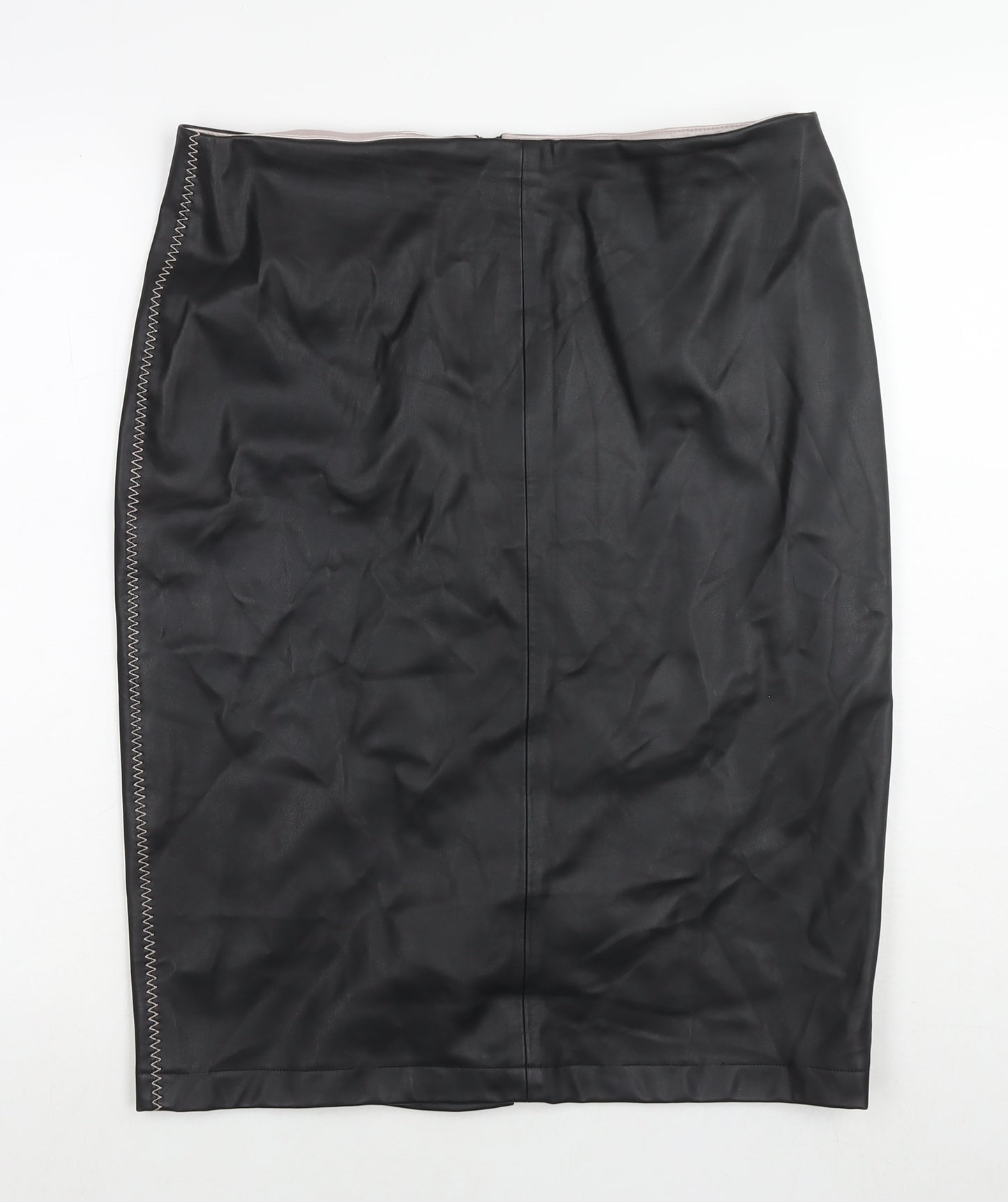 Zara Womens Black Polyester Straight & Pencil Skirt Size XL Zip