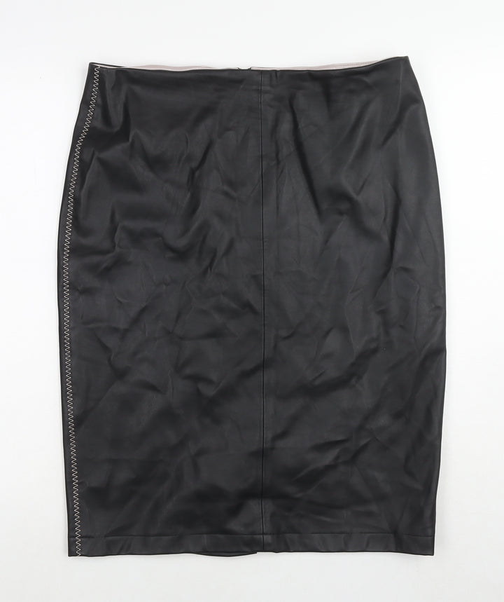 Zara Womens Black Polyester Straight & Pencil Skirt Size XL Zip