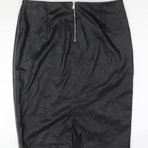 Zara Womens Black Polyester Straight & Pencil Skirt Size XL Zip