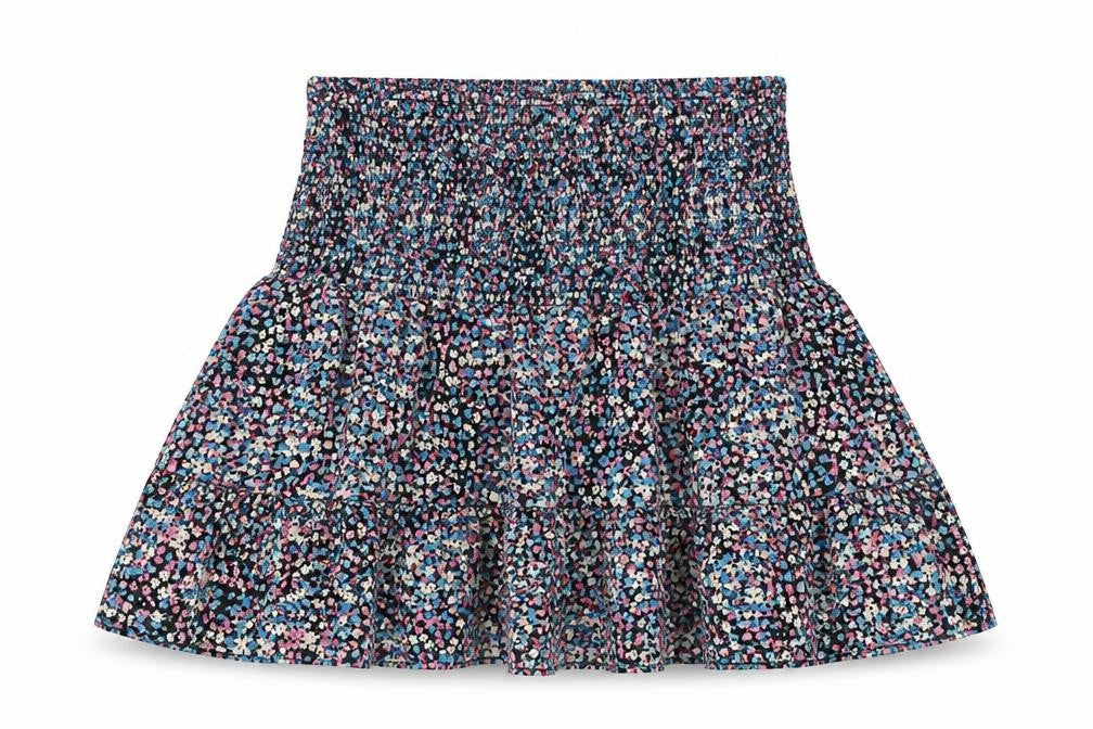 Front view of Only women’s multicoloured floral polyester pleated skirt, size UK 10
