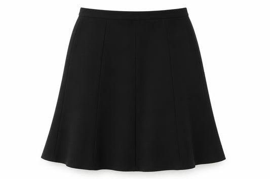 Front view of Design Essentials women’s black polyester pleated skirt, size UK 20, zip