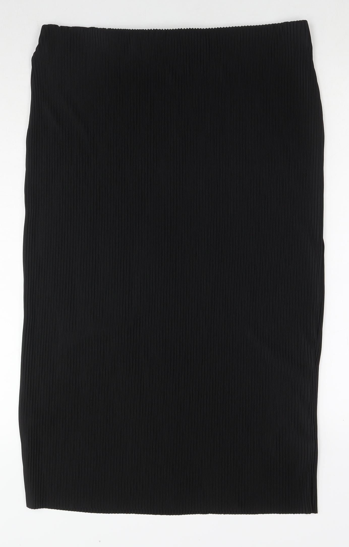 Marks and Spencer Womens Black Polyester Pleated Skirt Size 16