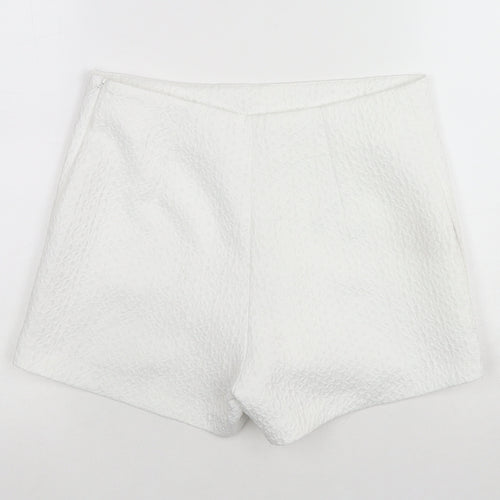 Miss Selfridge Womens White Cotton Hot Pants Shorts Size 10 L3 in Regular Zip